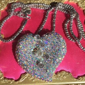 Vintage Betsey Johnson silver heart necklace
